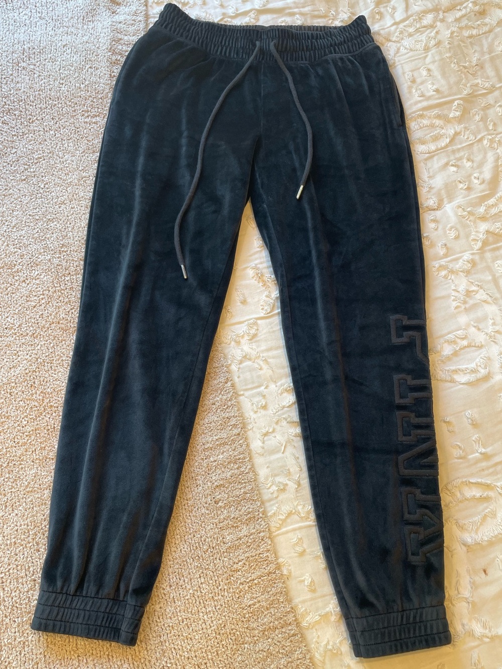 PINK Victoria's Secret Black Velour Drawstring Jogger Sweatpants - size Small